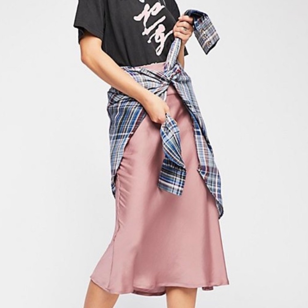Free People Pink Silk Skirt